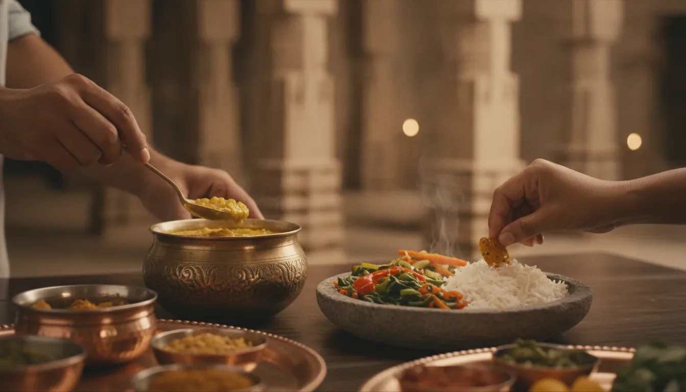 Jain Food Near RR Nagar guide showing a no onion no garlic thali with dal, sabzi, roti and rice